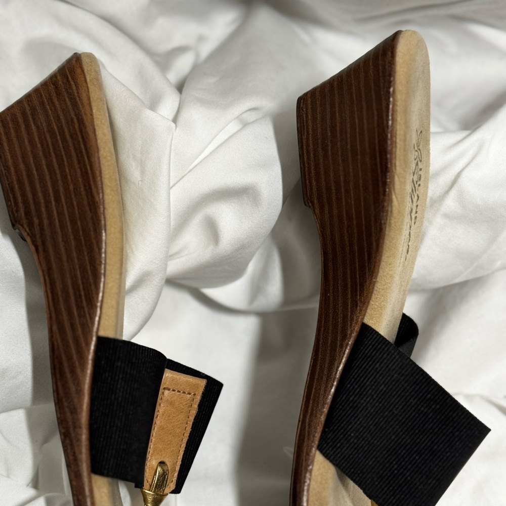 Brown Wedge Sandals with Black Straps